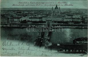 1898 (Vorläufer) Budapest, Lánchíd, Lipótváros egy része és Bazilika, este.