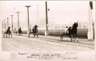 1938 Budapest, Amateur verseny győztese Betörő hajtotta Dr. Vecseklőy 1. idő (Tulajdonos Nógrádi ist.), Tóni 2. / Hungarian horse race. Faragó (Újpest) photo (EK)
