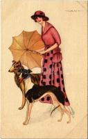 Italian lady art postcard, lady with dogs. Edizioni dArte Serie No. 2325. s: Nanni