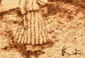 Olvashatatlan jelzéssel: Tabán, vízhordó lány, rétegelt fa, pirográf technika, fa keretben, 24,5×18,...