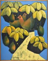 Olmedo Quimbita (1965-), ecuadori festő: Naturaleza 3, 2003. Olaj, vászon, jelzett, a hátoldalán autográf felirattal, fakeretben, 90×70 cm / Olmedo Quimbita (1965-), Ecuadorian painter: Naturaleza 3, 2003. Oil on canvas, signed, with autograph description on the reverse. Framed. 90×70 cm