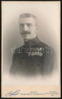 cca 1914 Trieszt, katona kitüntetésekkel, keményhátú fotó Segall műterméből, 10,5×6,5 cm