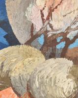 Mustó János (1934-2012): Tavasz. Olaj, farost. jelezve jobbra lent (karcolt szignó). Hátoldalán Képc...