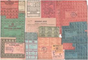 ~1944-1945. 143db vegyes ellátási jegy szelvényben, közte cukor-, tej-, dohány-, zsír-, közellátási,...