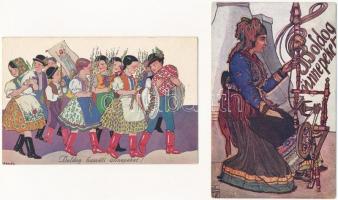 11 db RÉGI magyar népviseletes üdvözlő motívum képeslap / 11 pre-1945 Hungarian folklore greeting motive postcards