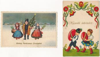 11 db RÉGI magyar népviseletes üdvözlő motívum képeslap / 11 pre-1945 Hungarian folklore greeting mo...