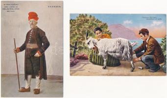 48 db RÉGI népviseletes motívum képeslap vegyes minőségben / 48 pre-1945 folklore motive postcards in mixed quality