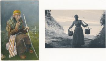 48 db RÉGI népviseletes motívum képeslap vegyes minőségben / 48 pre-1945 folklore motive postcards i...