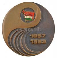 1982. KISZ - 1957-1982 egyoldalas Br plakett zománcozott fém rátéttel (105mm) T:2 hátoldalán ragasztónyommal
