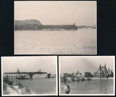 cca 1945 3 db fotó szétlőtt budapesti hidakról (régi Erzsébet híd), 8×11,5 és 11×17 cm