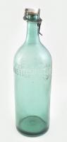 Kristály feliratú üveg, csatos palack magyar címerrel, 1920 körül, Jelzett: Kőbányi Palack gyár, korának megfelelő állapotban m:34cm