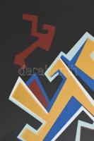 Frank Magda (1914-1997): Kompozíció. Szitanyomat, papír, jelzett, 34×23 cm