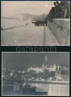 cca 1920-1940 Budapest, látképek, ágyúzás a Duna-parton, 3 db fotó, 14×11 és 11×17 cm