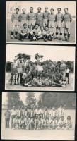 cca 1970-1980 Focisták csoportképei, 3 db fotó, az egyik a hátoldalon feliratozva (1977. évi nőtlen-nős labdarúgó mérkőzés, eredmény: 1:7), 13x8 cm körül