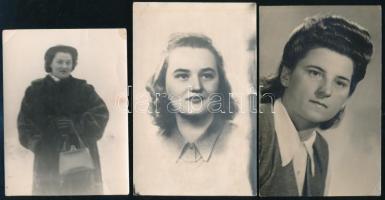 cca 1920-1940 Kémkedésért elítélt hölgyek, 3 db fotó, hátoldalukon feliratozva, vegyes állapotban, 13x9 cm körül