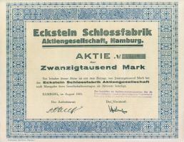 Német Birodalom/Weimari Köztársaság 1923. "Eckstein Schlossfabrik Részvénytársaság" részvénye 2000RM-ról