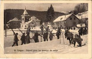 1930 Saint-Cergue, Départ pour les champs de neige / departure for the snow fields, ski, winter sport (EB)