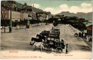 Montreux, Place de la Rouvenaz / square, horse-drawn carriages of Hotel du Cygne and Hotel Belmont (EK)