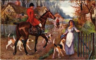 Hunting with horses and dogs. Raphael Tuck & Sons Oilette Connoisseur The Hunt Day Postcard 2781. s: N. Drummond (EK)