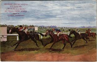Courses dAlag (Hongrie) le 2 Juillet 1911 Saracén de lEcurie Fritz Dörge gagne le Vigasz Handicap / Alagi lóverseny 1911-ben / Hungarian horse racing, jockeys (EK)