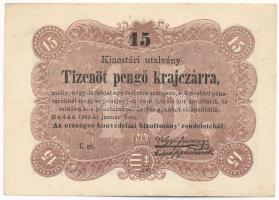 1849. 15kr Kossuth bankó f.rs T:II kis folt Adamo G102