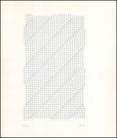Albert Zsuzsa (1954-): Geometrikus kompozíció (cím nélkül), 1982. Szitanyomat, papír, jelzett. Számozott: 105/130. Az 1982-ben megjelent 12 Artisti Ungheresi mappából. 27x16 cm.