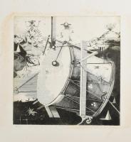 Horkay István (1945-): A dob. Rézkarc, papír, jelzett, számozott, lap széle foltos, 32x32 cm