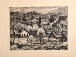 Bordás Ferenc (1911-1982): Budai hegyek között. Rézkarc, papír, jelzett, 29x39 cm