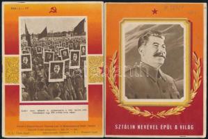 cca 1951 Sztálin nevével épül a világ, fekete-fehér fotókkal illusztrált propaganda prospektus.