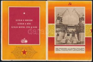 cca 1951 Sztálin nevével épül a világ, fekete-fehér fotókkal illusztrált propaganda prospektus