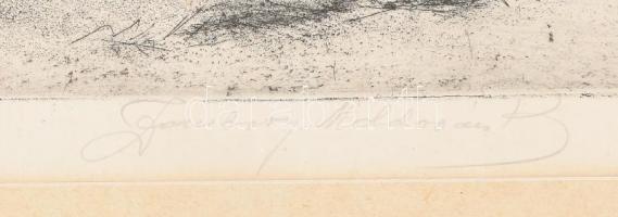 Zombory Moldován Béla (1885-1967): Balatonpart (vitorlás). Rézkarc, papír, jelzett, paszpartuban, 20...