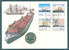 NDK 1988. 5M "Rostock-i kikötő, hajó motívummal" érmés, bélyeges borítékon, NDK bélyeggel, alkalmi bélyegzővel T:1