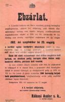 1912 Ebzárlat, Bp., X. kerület, plakát, hajtott, 47x30 cm