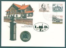 NDK 1988. 5M "Első német távolsági vonat-Saxonia" érmés, bélyeges borítékon, NDK bélyegekkel, alkalmi bélyegzővel T:1