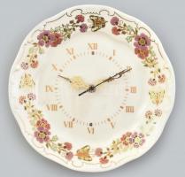 Zsolnay pillangó mintás tányér óra. Kézzel festett, jelzett, hibátlan. Szerkezet nincs kipróbálva d: 26 cm