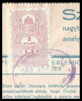 1940 Hazai Likőr-, Rum- és Szeszárugyár Rt számla, hajtott, 2 f okmánybélyeggel