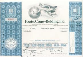 USA 1968. "Foote, Cone & Belding Inc." részvénye 6x, benne 2klf sorszámozással, egymás...