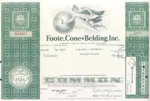 USA 1968. "Foote, Cone & Belding Inc." részvénye 6x, benne 2klf sorszámozással, egymás...