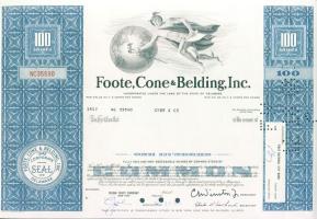 USA 1968. "Foote, Cone & Belding Inc." részvénye 6x, 5x egymásutáni és 1x egyugrású sorszámokkal