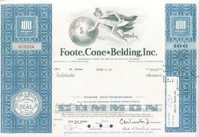 USA 1968. "Foote, Cone & Belding Inc." részvénye 6x, 5x egymásutáni és 1x egyugrású so...