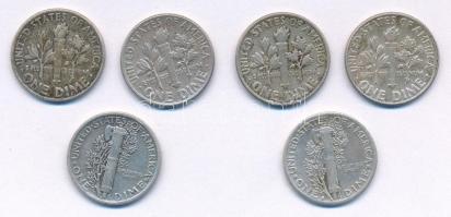 Amerikai Egyesült Államok 1926-1964. 1d Ag (6xklf) "Mercury" "Roosevelt" T:2-3
...