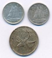 Kanada 1944-1946. 10c Ag "VI. György" (2xklf) + 1965. 25c Ag "II. Erzsébet" T:2-...