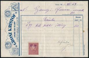 1931 Újpest, Grosz Kristóf angol úri szabó fejléces számlája, 2f okmánybélyeggel