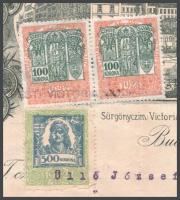 1925 Bp., Pesti Victoria Gőzmalom fejléces számlája, okmánybélyegekkel, szakadásokkal