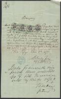 1873 Tószeg, eljegyzésről kiállított bizonyítvány, hozzáfűzve az illeték befizetését igazoló nyugta,...