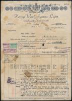 1944 Tokaj, Herceg Windischgraetz Lajos tokajhegyaljai borpincészete, Rákóczi pince fejléces számlája, okmánybélyegekkel, foltos