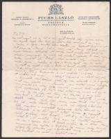 1930 Fuch László bortermelő, Tolcsva, Tokaj-hegyalja fejléces levélpapírjára írt, személyes hangvételű levél, kisebb szakadásokkal