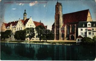 1914 Landshut, Oberpostdirektion und Hl. Geistkirche / post office, church (fa)