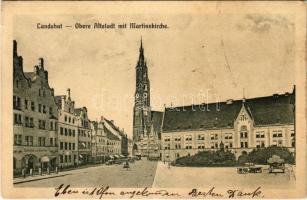 1911 Landshut, Obere Altstadt mit Maritnskirche / street view, church, shops (small tear)