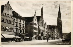 Landshut, Altstadt / old town, shops of Anton Kaufmann, J. Weinmayr, Schuhmann, automobiles (EK)